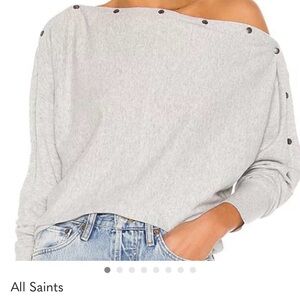 All Saints Elle Sz L 100% Cotton Dolman Sleeve Sweater Gray EUC